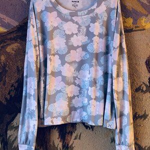 Hurley Sz XL Womens Knit Top Long Sleeve Light Gray/Pink/Mint Floral